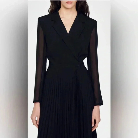 - Sandro Paris dual-material long sleeved dress- size 2 - Picture 4 of 16